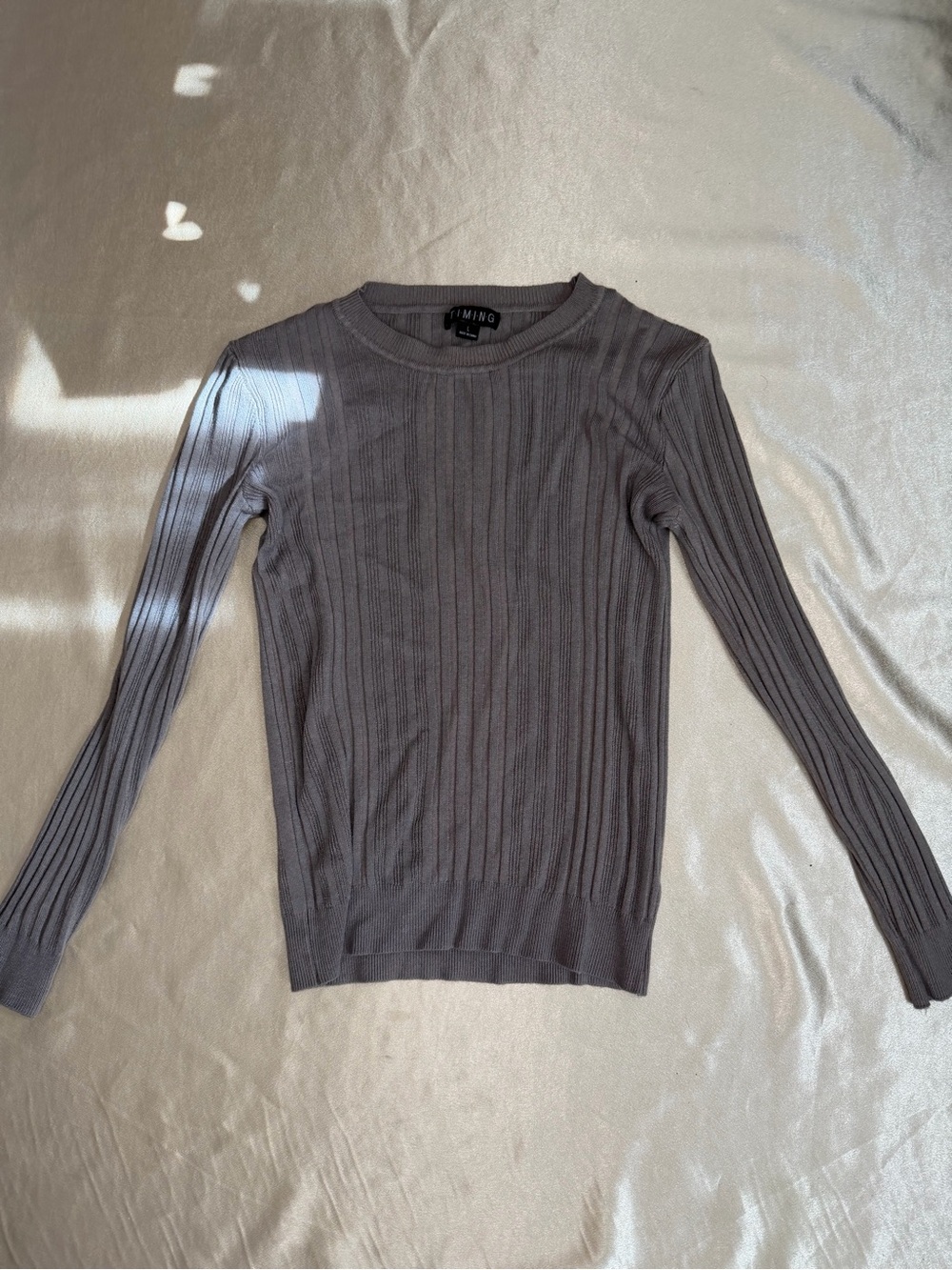 Timing Ribbed Long Sleeve Crew Neck Sweater Gray Size Large
